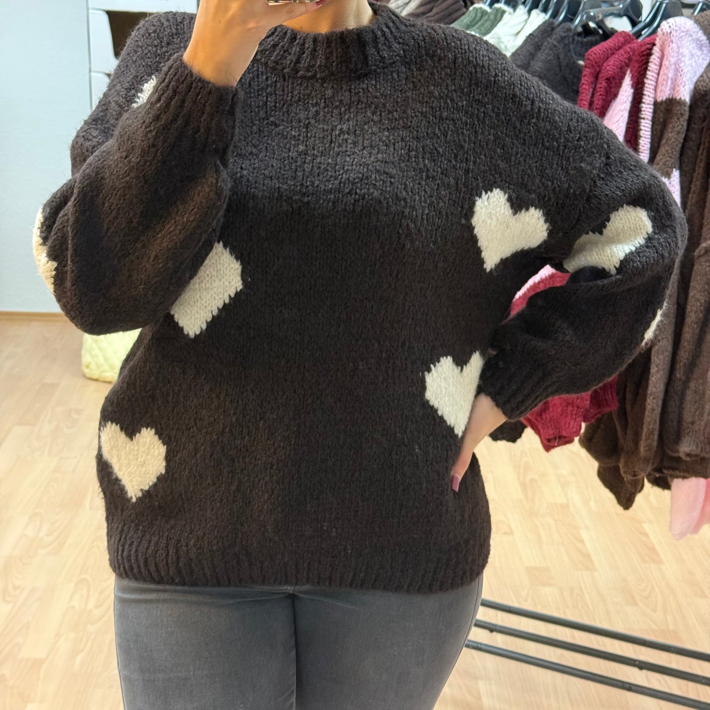 Pullover Herzen / BraunBeige