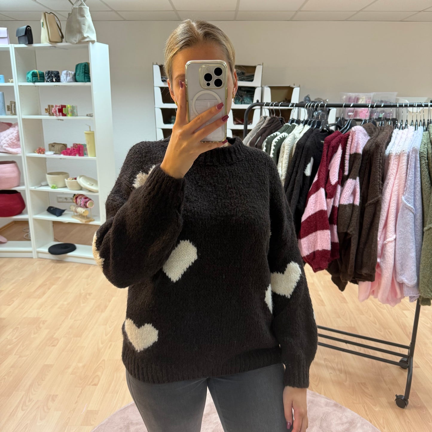 Pullover Herzen / BraunBeige
