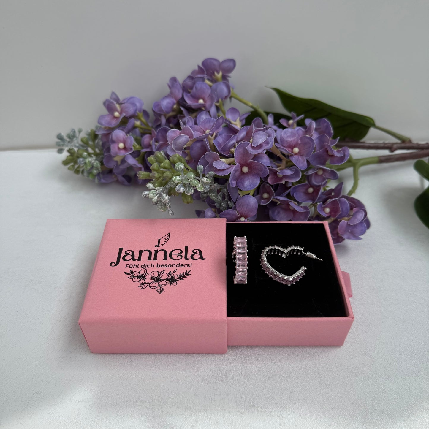 Ohrringe / Crystal Herz (Silber/Rosa)