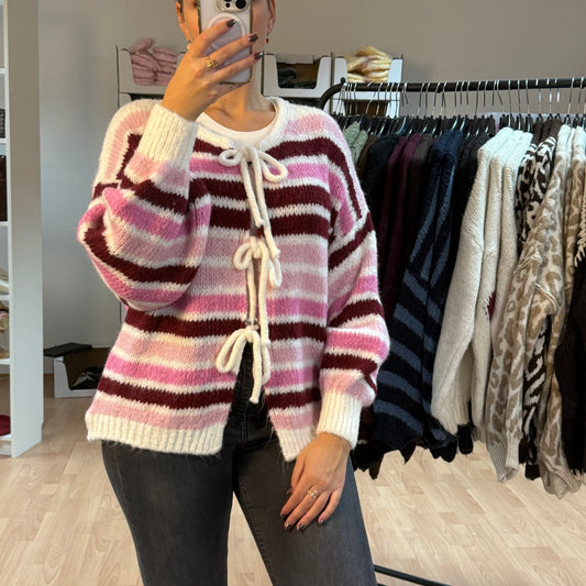Strickjacke Schleifen / WeißRosaRot