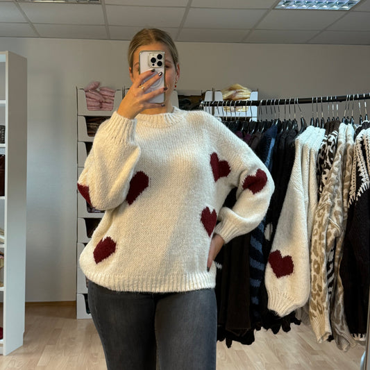 Pullover Herzen / BeigeRot