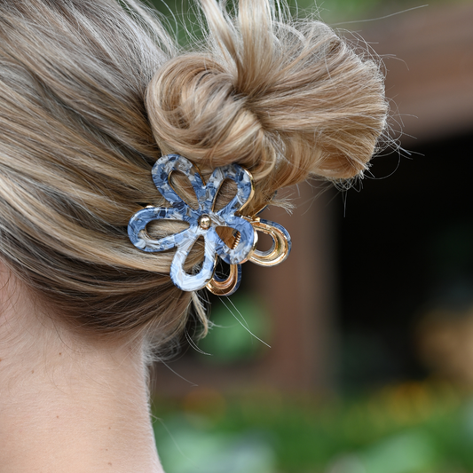 Blume Metall Haarklammer / Aqua
