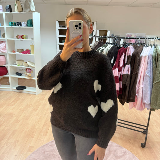 Pullover Herzen / BraunBeige