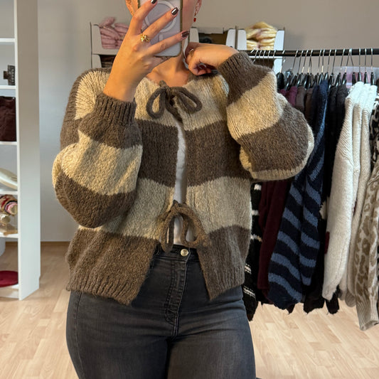 Strickjacke Schleifen / BraunBeige gestreift
