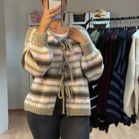 Strickjacke Schleifen / BeigeRosaBraun